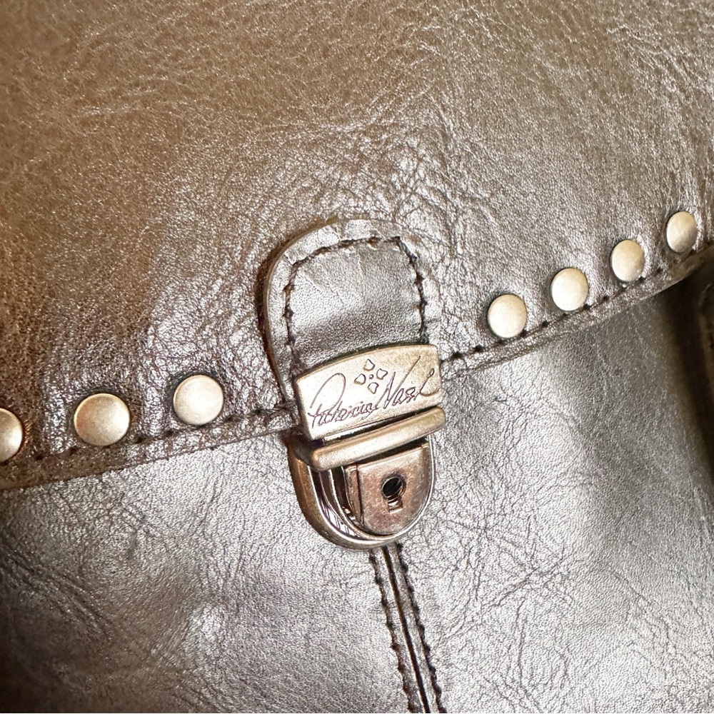 Patricia Nash Verbania 100% Genuine Leather Studded Satchel Purse Black - Picture 6 of 15